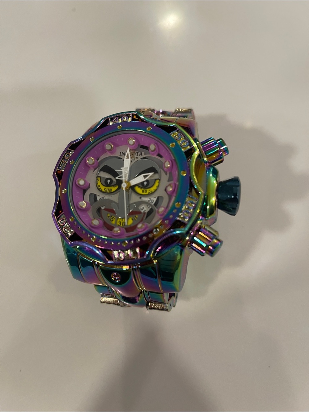 DC Comics Joker Iridescent Rainbow Dial Chronograph Watch 56mm - Picture 2 of 4